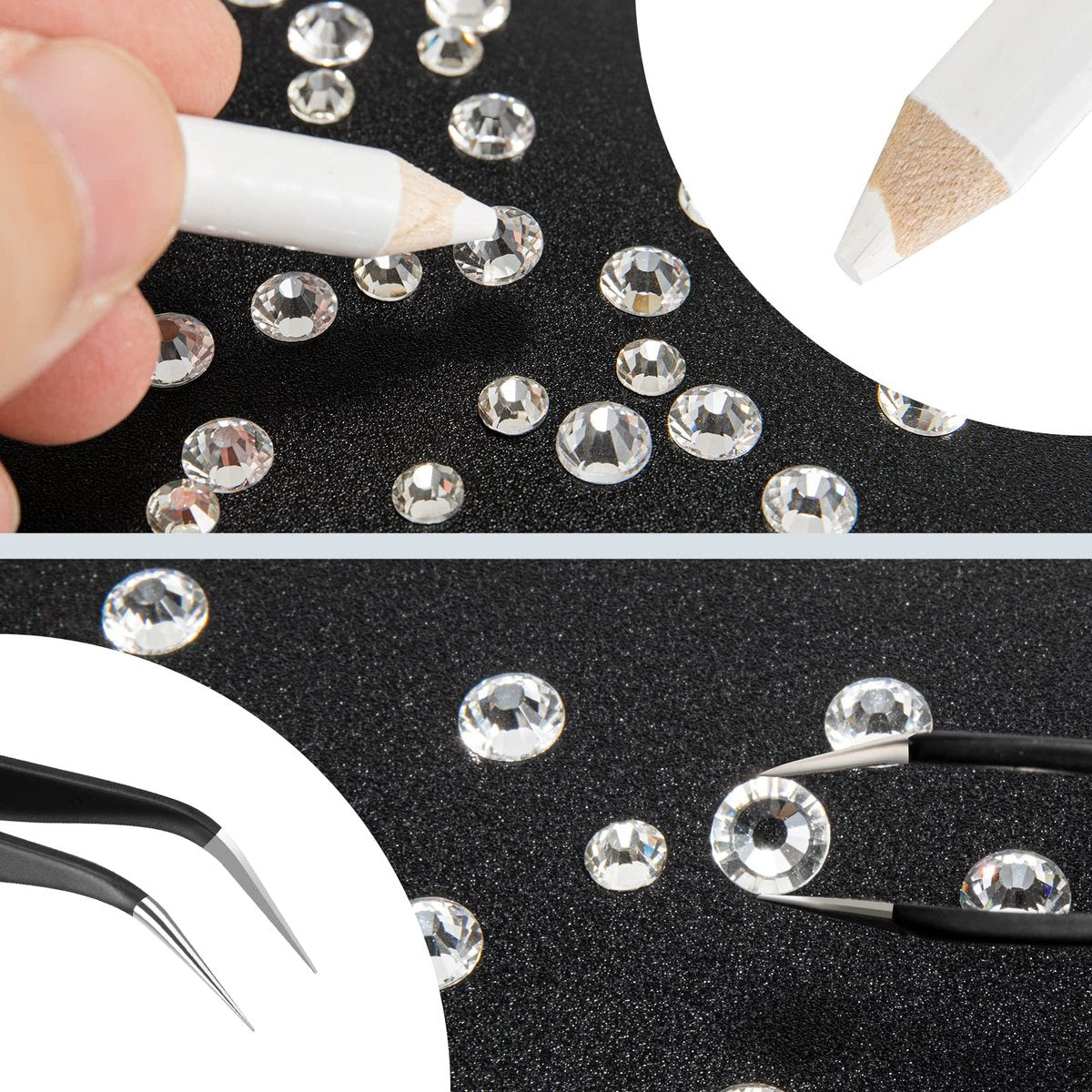 2000 Pcs Clear Rhinestones Flat Back Glass Gems - 6 Sizes 1.5-6mm with Tweezer and Wax Pencil for Nails, Face, Makeup, Clothes Decoration - görsel 3