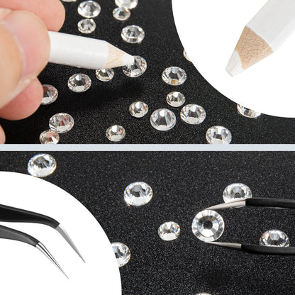 2000 Pcs Clear Rhinestones Flat Back Glass Gems - 6 Sizes 1.5-6mm with Tweezer and Wax Pencil for Nails, Face, Makeup, Clothes Decoration