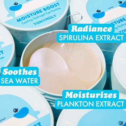 TONYMOLY Moisture Boost Cooling Hydrogel Eye Patches – Hydrating & Refreshing Under Eye Patches with Hyaluronic Acid, Spirulina & Plankton, 30 Pairs Avelisse