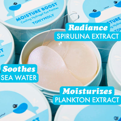 TONYMOLY Moisture Boost Cooling Hydrogel Eye Patches – Hydrating & Refreshing Under Eye Patches with Hyaluronic Acid, Spirulina & Plankton, 30 Pairs Avelisse