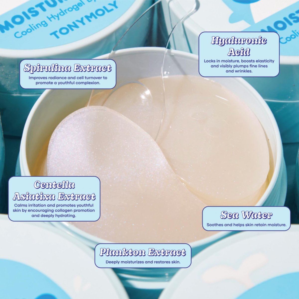 TONYMOLY Moisture Boost Cooling Hydrogel Eye Patches – Hydrating & Refreshing Under Eye Patches with Hyaluronic Acid, Spirulina & Plankton, 30 Pairs Avelisse