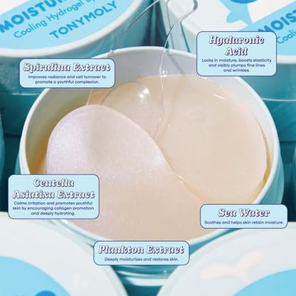 TONYMOLY Moisture Boost Cooling Hydrogel Eye Patches – Hydrating & Refreshing Under Eye Patches with Hyaluronic Acid, Spirulina & Plankton, 30 Pairs Avelisse