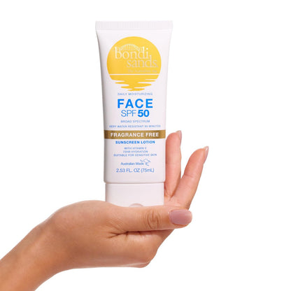 Bondi Sands Fragrance Free Daily Sunscreen Face Lotion SPF 50 | Hydrating UVA + UVB Protection, Non-Greasy, Gentle, Water Resistant | 2.53 oz