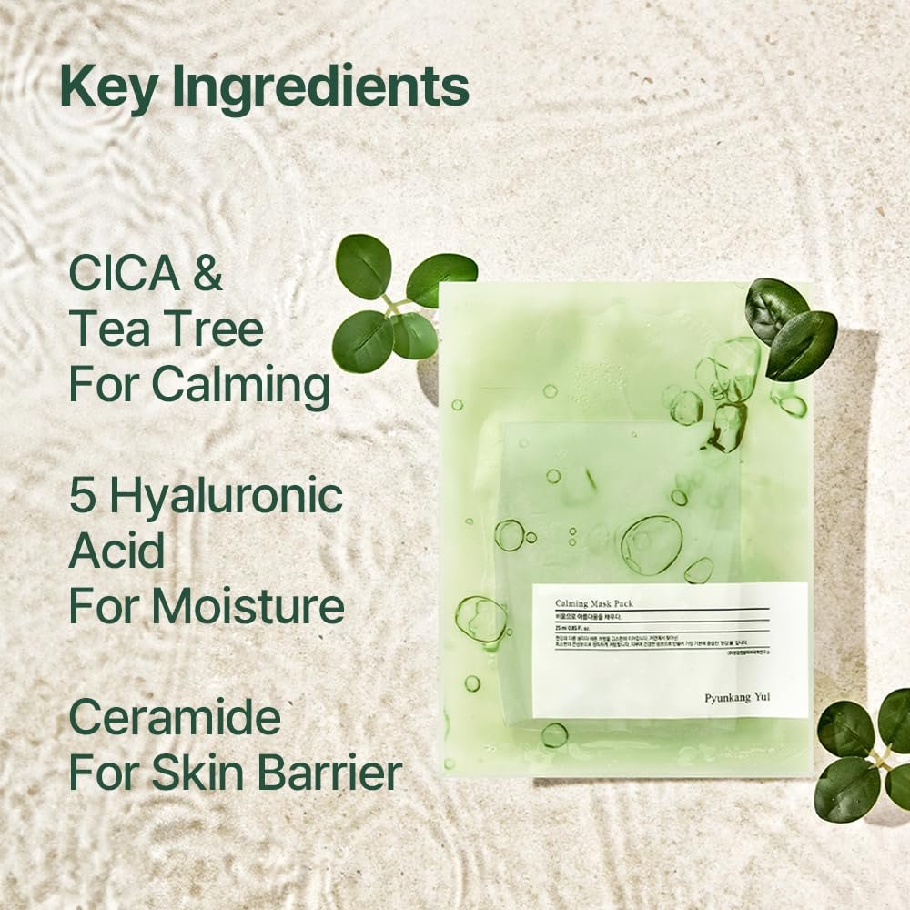 Pyunkang Yul Ceramide Calming Mask Pack 10 Sheets - Korean Face Mask with Panthenol, Hyaluronic Acid, Tea Tree, Shea Butter, Squalene & Cica for Sensitive Skin Avelisse