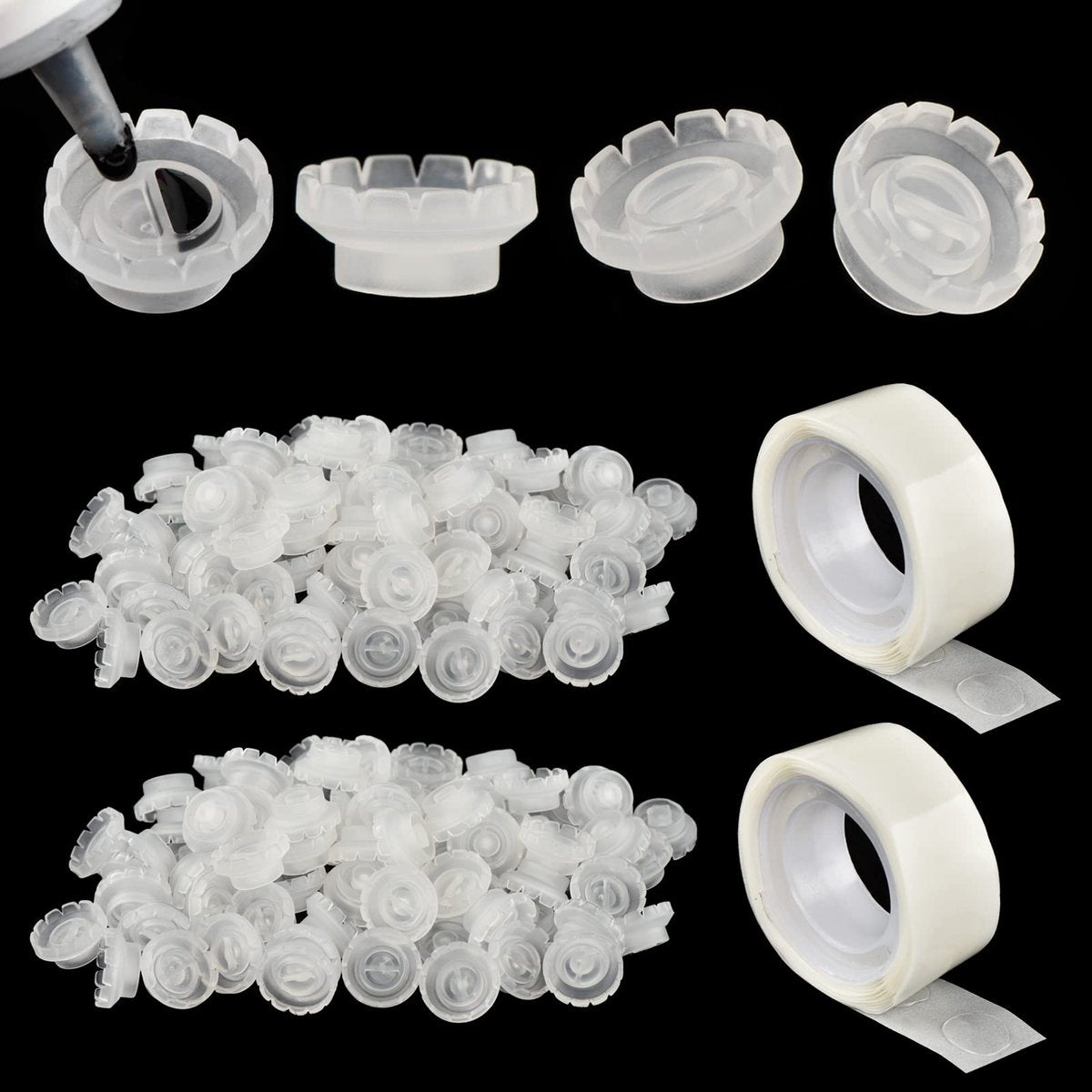 200-Pack Lash Glue Ring Cup with 2 Slots for Eyelash Extensions - Blossom Ring with Glue Points for Volume Fan Lashes - Lash Supplies Kit - görsel 1