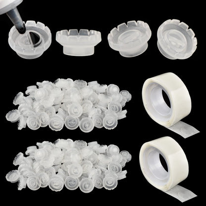 200-Pack Lash Glue Ring Cup with 2 Slots for Eyelash Extensions - Blossom Ring with Glue Points for Volume Fan Lashes - Lash Supplies Kit