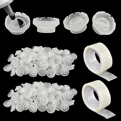 200-Pack Lash Glue Ring Cup with 2 Slots for Eyelash Extensions - Blossom Ring with Glue Points for Volume Fan Lashes - Lash Supplies Kit