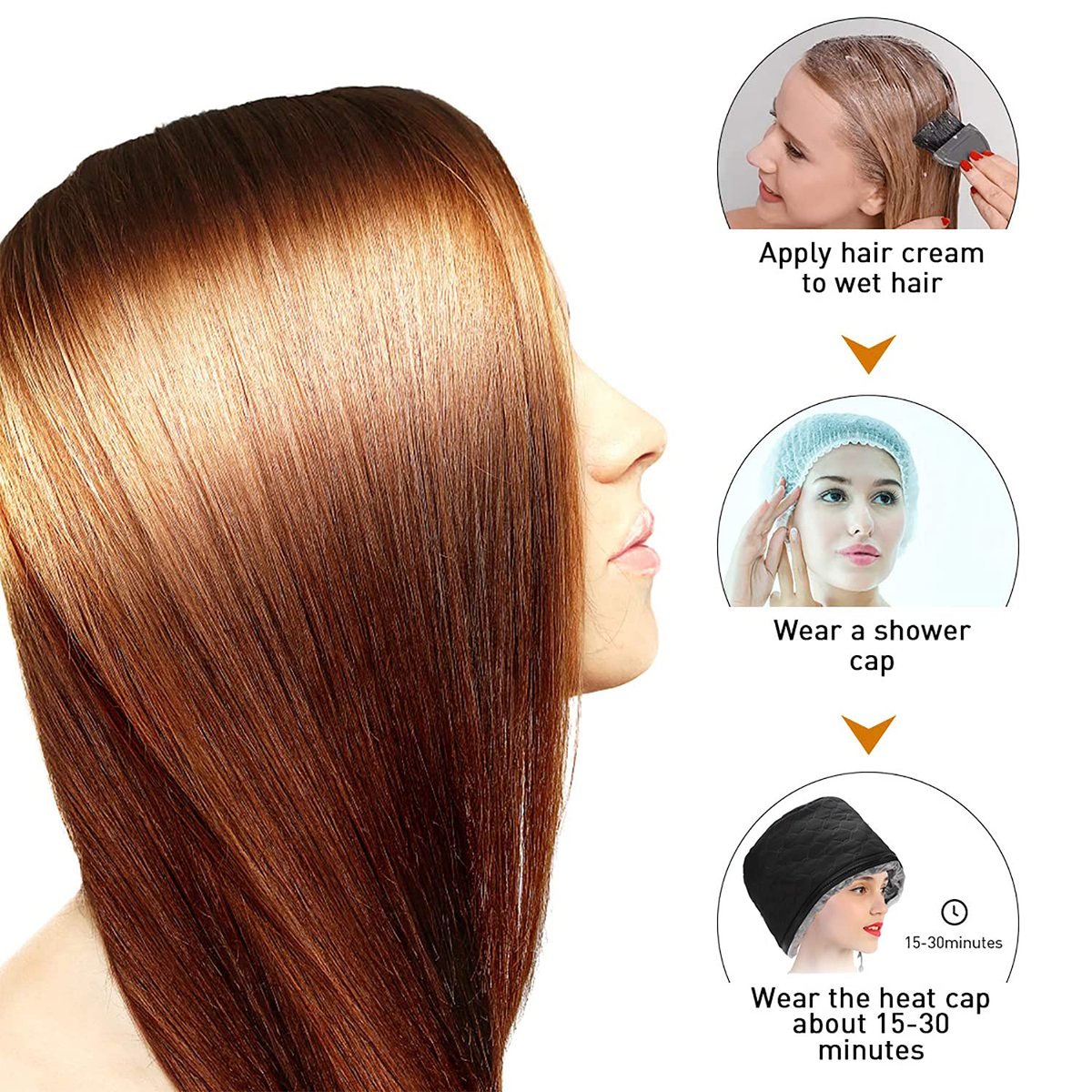 XNX 110V Electric Hair Cap - Home Hair SPA Steamer with 3 Temperature Settings, Nourishing Heat Cap for Deep Conditioning, Black Avelisse