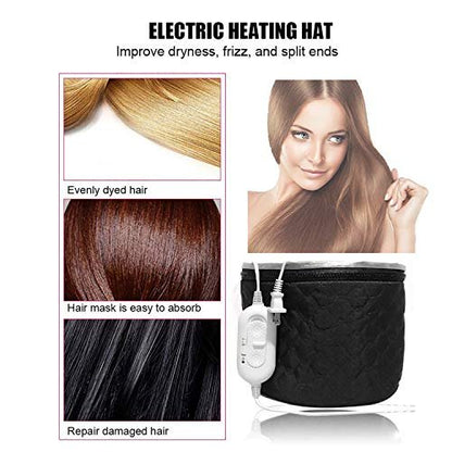 XNX 110V Electric Hair Cap - Home Hair SPA Steamer with 3 Temperature Settings, Nourishing Heat Cap for Deep Conditioning, Black Avelisse