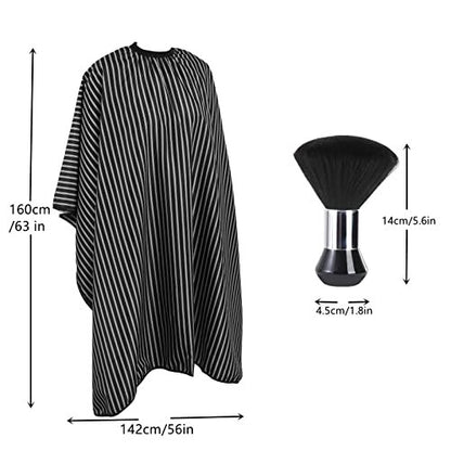 YELEGAI Professional Hair Cutting Cape with Neck Duster Brush – Large Salon Hairdresser Cape for Men, Women and Kids (Black with White Stripes)