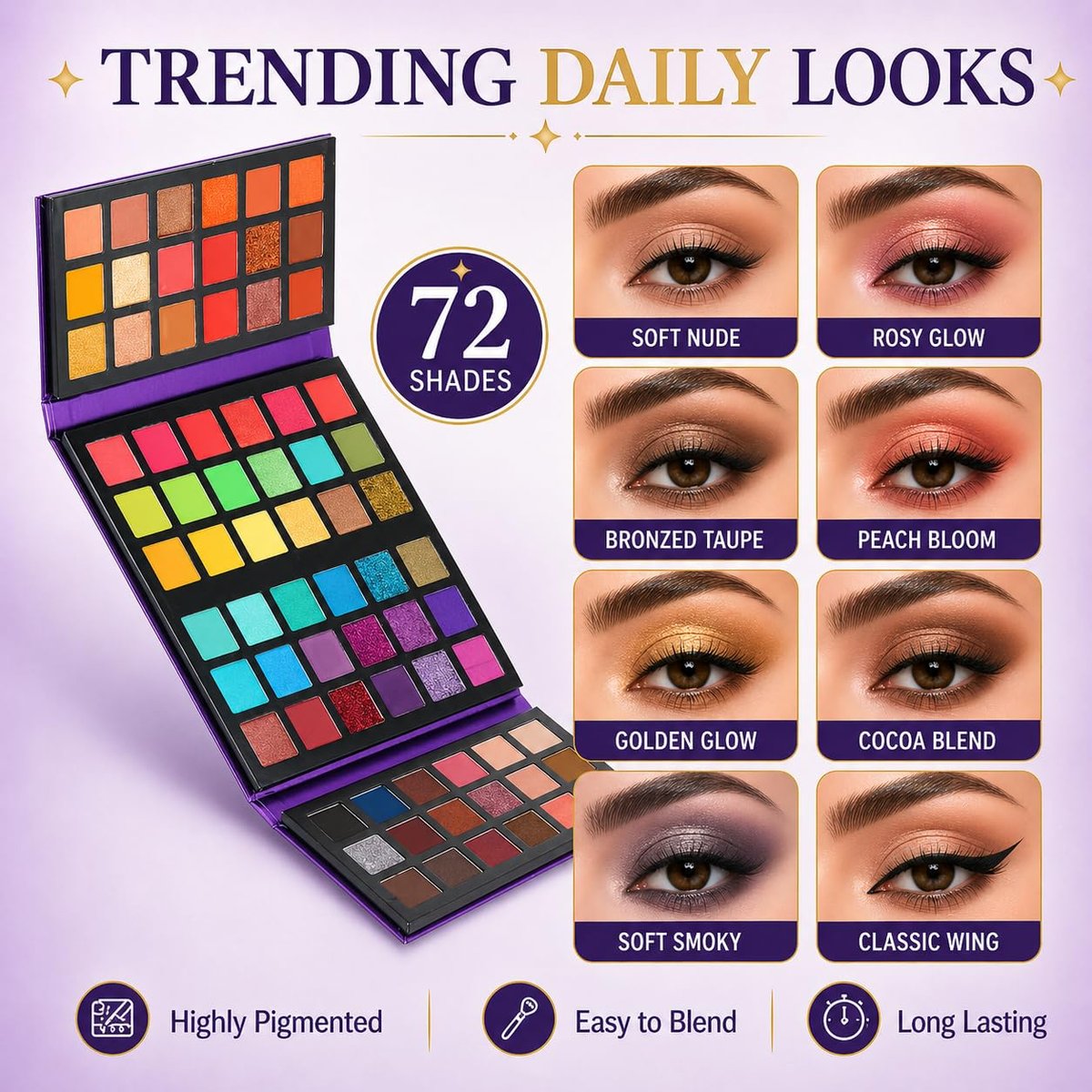 BestLand 72 Colors Ultra Secret Eyeshadow Palette – Matte, Shimmer & Glitter Nude Makeup Palette - görsel 7