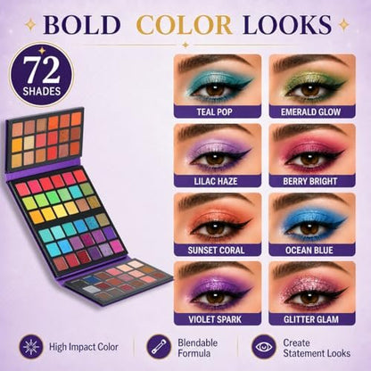 BestLand 72 Colors Ultra Secret Eyeshadow Palette – Matte, Shimmer & Glitter Nude Makeup Palette