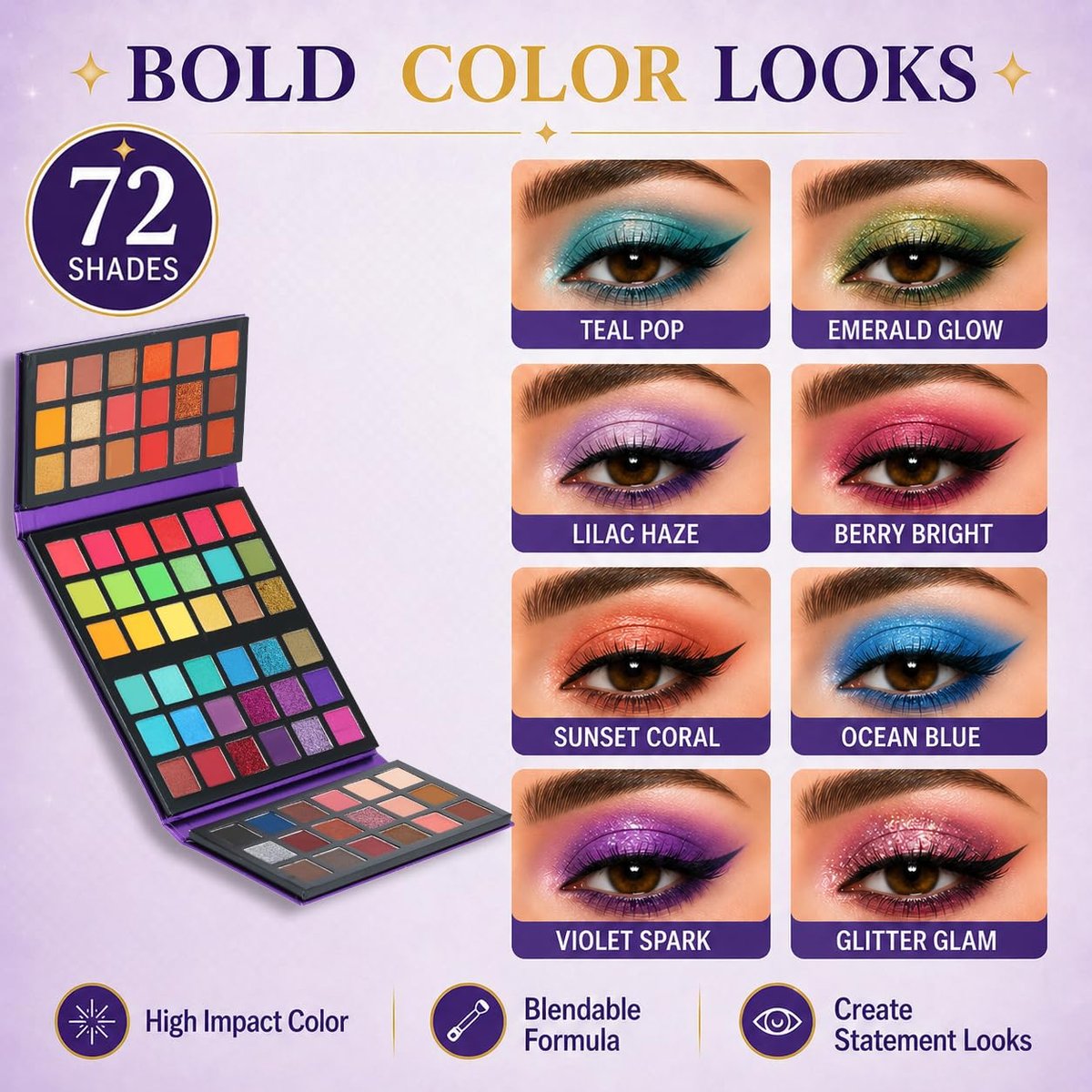 BestLand 72 Colors Ultra Secret Eyeshadow Palette – Matte, Shimmer & Glitter Nude Makeup Palette - görsel 9