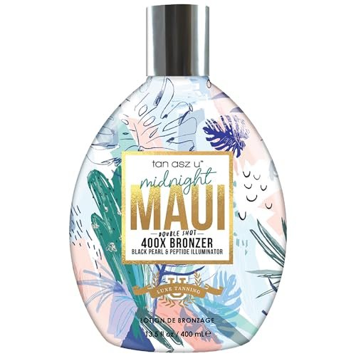 Tan Asz U Midnight Maui Tanning Lotion - Double Shot 400X Bronzer, Black Pearl & Peptide Illuminator with Inktuition Tattoo Complex, 13.5 oz Avelisse