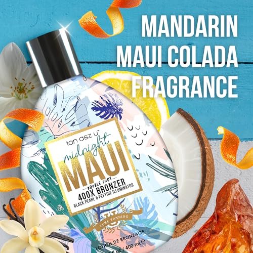 Tan Asz U Midnight Maui Tanning Lotion - Double Shot 400X Bronzer, Black Pearl & Peptide Illuminator with Inktuition Tattoo Complex, 13.5 oz Avelisse