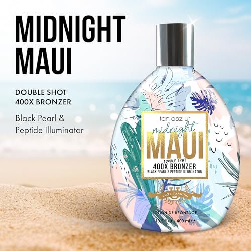 Tan Asz U Midnight Maui Tanning Lotion - Double Shot 400X Bronzer, Black Pearl & Peptide Illuminator with Inktuition Tattoo Complex, 13.5 oz Avelisse