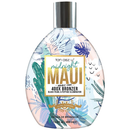 Tan Asz U Midnight Maui Tanning Lotion - Double Shot 400X Bronzer, Black Pearl & Peptide Illuminator with Inktuition Tattoo Complex, 13.5 oz Avelisse