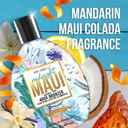 Tan Asz U Midnight Maui Tanning Lotion - Double Shot 400X Bronzer, Black Pearl & Peptide Illuminator with Inktuition Tattoo Complex, 13.5 oz Avelisse