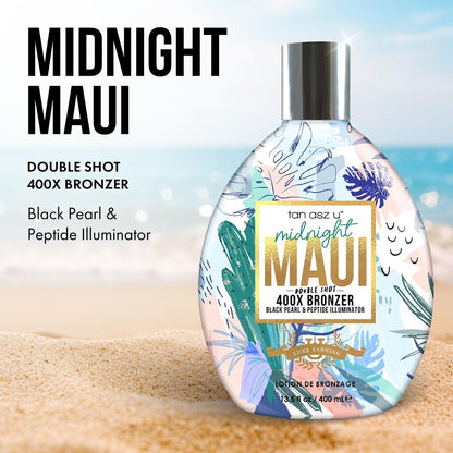 Tan Asz U Midnight Maui Tanning Lotion - Double Shot 400X Bronzer, Black Pearl & Peptide Illuminator with Inktuition Tattoo Complex, 13.5 oz Avelisse