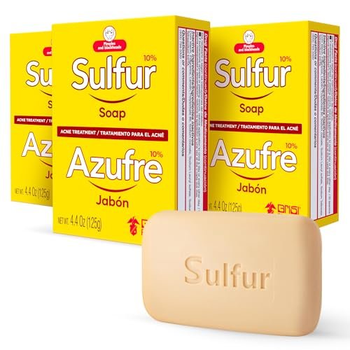 Biosulfur Grisi Acne Treatment Soap - Deep Cleansing, Acne-Fighting Sulfur Soap Bar, Reduces Inflammation, Prevents Breakouts & Blackheads, 4.4 oz, 3-Pack Avelisse