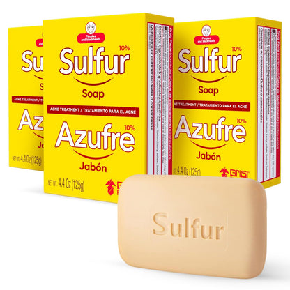 Biosulfur Grisi Acne Treatment Soap - Deep Cleansing, Acne-Fighting Sulfur Soap Bar, Reduces Inflammation, Prevents Breakouts & Blackheads, 4.4 oz, 3-Pack Avelisse