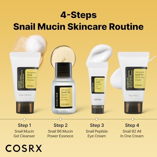 COSRX All About Snail Mucin Korean Skin Care Set – Mini Travel Essentials with Snail Mucin Face Wash, Serum, Moisturizer & Eye Cream Avelisse