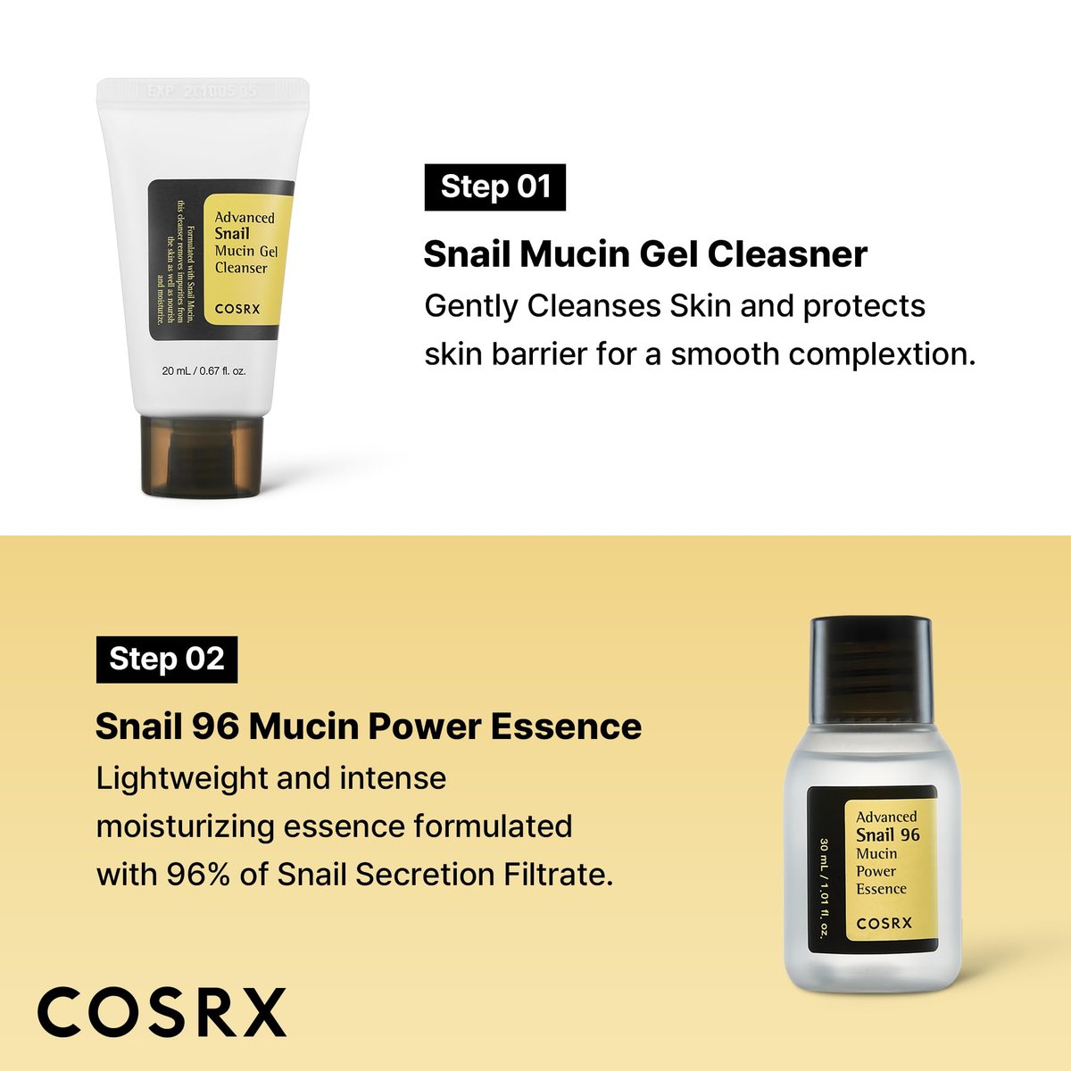 COSRX All About Snail Mucin Korean Skin Care Set – Mini Travel Essentials with Snail Mucin Face Wash, Serum, Moisturizer & Eye Cream Avelisse