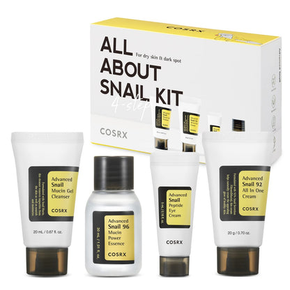 COSRX All About Snail Mucin Korean Skin Care Set – Mini Travel Essentials with Snail Mucin Face Wash, Serum, Moisturizer & Eye Cream Avelisse
