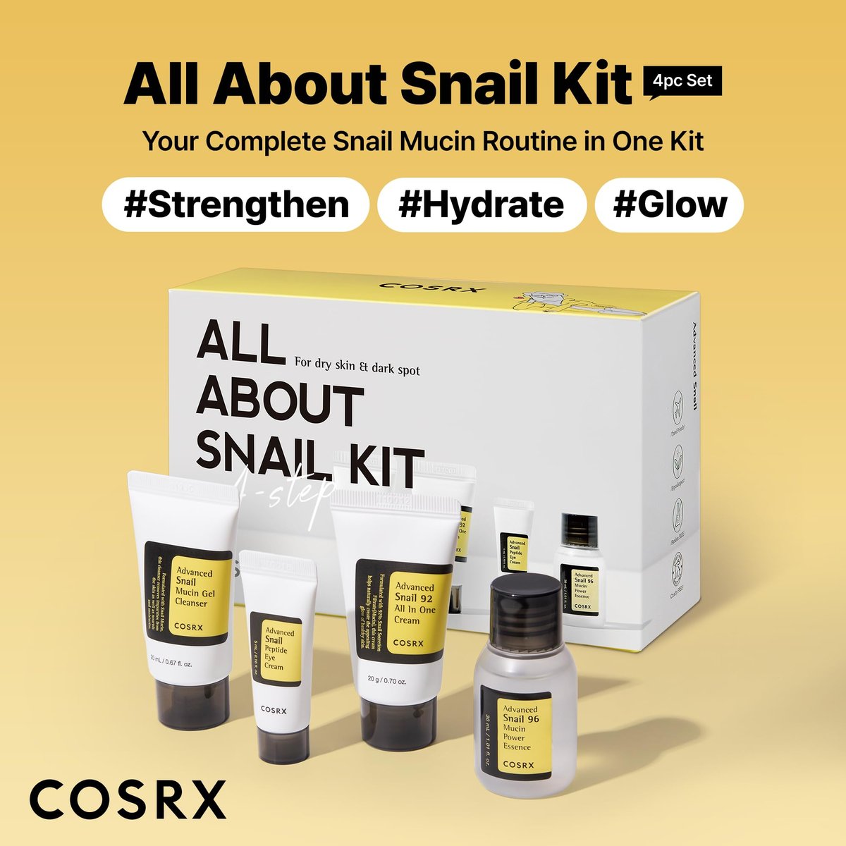 COSRX All About Snail Mucin Korean Skin Care Set – Mini Travel Essentials with Snail Mucin Face Wash, Serum, Moisturizer & Eye Cream Avelisse