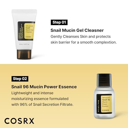 COSRX All About Snail Mucin Korean Skin Care Set – Mini Travel Essentials with Snail Mucin Face Wash, Serum, Moisturizer & Eye Cream Avelisse