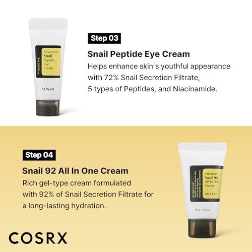 COSRX All About Snail Mucin Korean Skin Care Set – Mini Travel Essentials with Snail Mucin Face Wash, Serum, Moisturizer & Eye Cream Avelisse