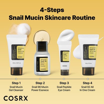 COSRX All About Snail Mucin Korean Skin Care Set – Mini Travel Essentials with Snail Mucin Face Wash, Serum, Moisturizer & Eye Cream Avelisse
