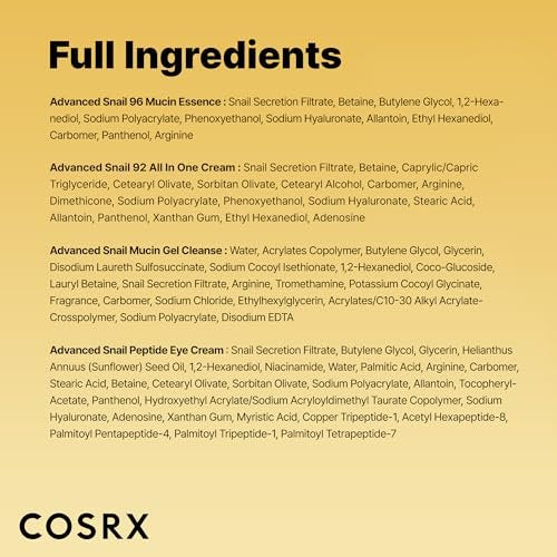 COSRX All About Snail Mucin Korean Skin Care Set – Mini Travel Essentials with Snail Mucin Face Wash, Serum, Moisturizer & Eye Cream Avelisse