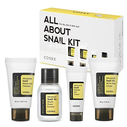 COSRX All About Snail Mucin Korean Skin Care Set – Mini Travel Essentials with Snail Mucin Face Wash, Serum, Moisturizer & Eye Cream Avelisse