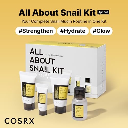 COSRX All About Snail Mucin Korean Skin Care Set – Mini Travel Essentials with Snail Mucin Face Wash, Serum, Moisturizer & Eye Cream Avelisse