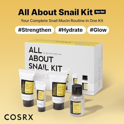 COSRX All About Snail Mucin Korean Skin Care Set – Mini Travel Essentials with Snail Mucin Face Wash, Serum, Moisturizer & Eye Cream Avelisse