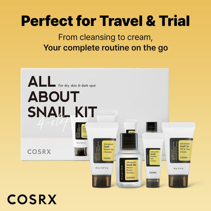 COSRX All About Snail Mucin Korean Skin Care Set – Mini Travel Essentials with Snail Mucin Face Wash, Serum, Moisturizer & Eye Cream Avelisse