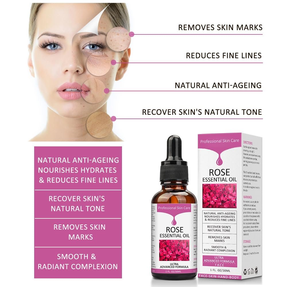 Rose Essential Oil Face Moisturizer - Nourishing Facial Oil for Women, 30ml - görsel 9