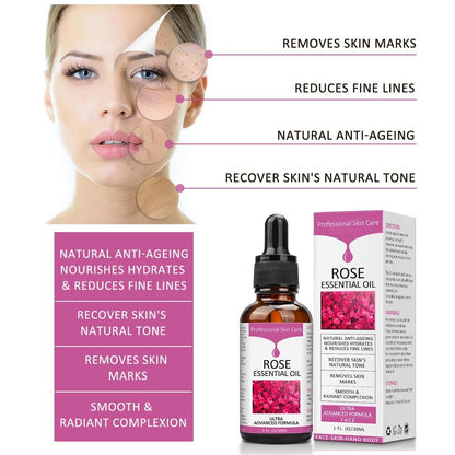 Rose Essential Oil Face Moisturizer - Nourishing Facial Oil for Women, 30ml