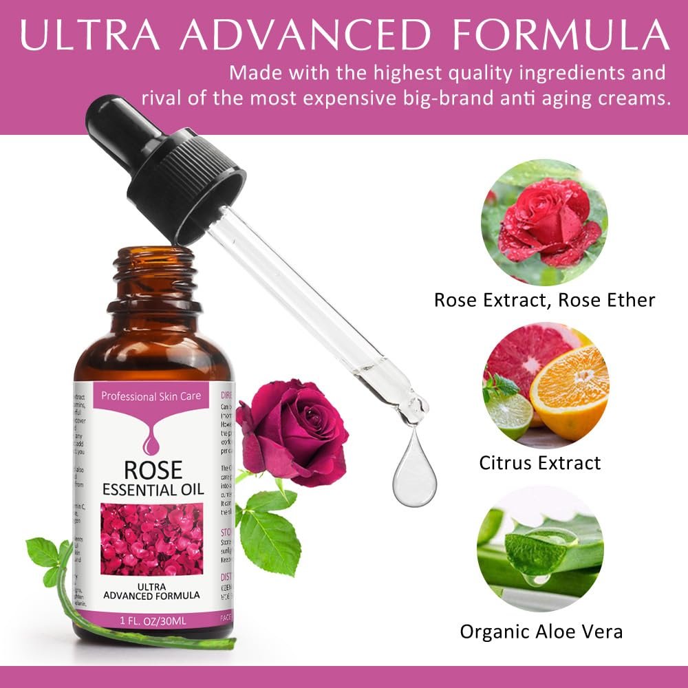 Rose Essential Oil Face Moisturizer - Nourishing Facial Oil for Women, 30ml - görsel 3