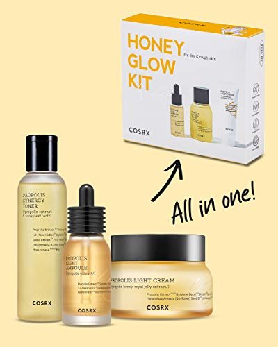COSRX Honey Glow Kit - Korean Skin Care Set with Propolis Facial Toner, Serum & Cream, Mini Travel Essentials, Deep Moisture, Hydration, Nourishment, Travel Size Gift Set Avelisse