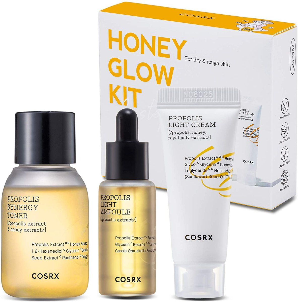 COSRX Honey Glow Kit - Korean Skin Care Set with Propolis Facial Toner, Serum & Cream, Mini Travel Essentials, Deep Moisture, Hydration, Nourishment, Travel Size Gift Set Avelisse