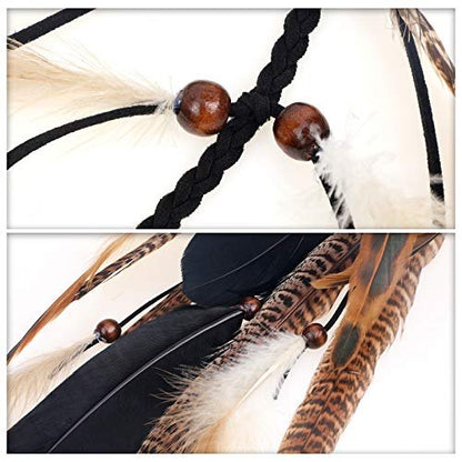 MWOOT 2-Piece Feather Hair Clip-In Extensions for Women - Handmade Bohemian Peacock & Pheasant Tail Feather Clips for Halloween, Cosplay, Carnival, Party Headdress (Black, Brown, Green)