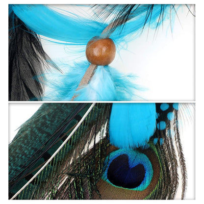 MWOOT 2-Piece Feather Hair Clip-In Extensions for Women - Handmade Bohemian Peacock & Pheasant Tail Feather Clips for Halloween, Cosplay, Carnival, Party Headdress (Black, Brown, Green)