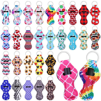 Cludoo 30-Pack Chapstick Holder Keychain Bulk - Vibrant Neoprene Lip Balm Holders for Lipstick, Lip Gloss, Lanyards - 30 Colors Avelisse