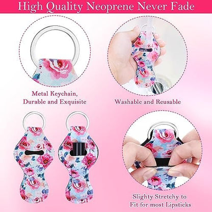Cludoo 30-Pack Chapstick Holder Keychain Bulk - Vibrant Neoprene Lip Balm Holders for Lipstick, Lip Gloss, Lanyards - 30 Colors Avelisse