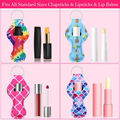 Cludoo 30-Pack Chapstick Holder Keychain Bulk - Vibrant Neoprene Lip Balm Holders for Lipstick, Lip Gloss, Lanyards - 30 Colors Avelisse