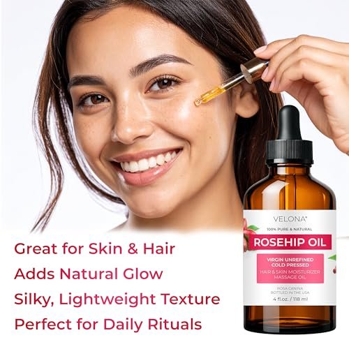 velona 100% Pure Rosehip Oil - 4 Fl Oz | Cold Pressed, Unrefined, Hexane Free Carrier Oil for Face, Hair, Body, and Skin Care - Moisturizing, Helps Reduce Stretch Marks and Scars - görsel 10