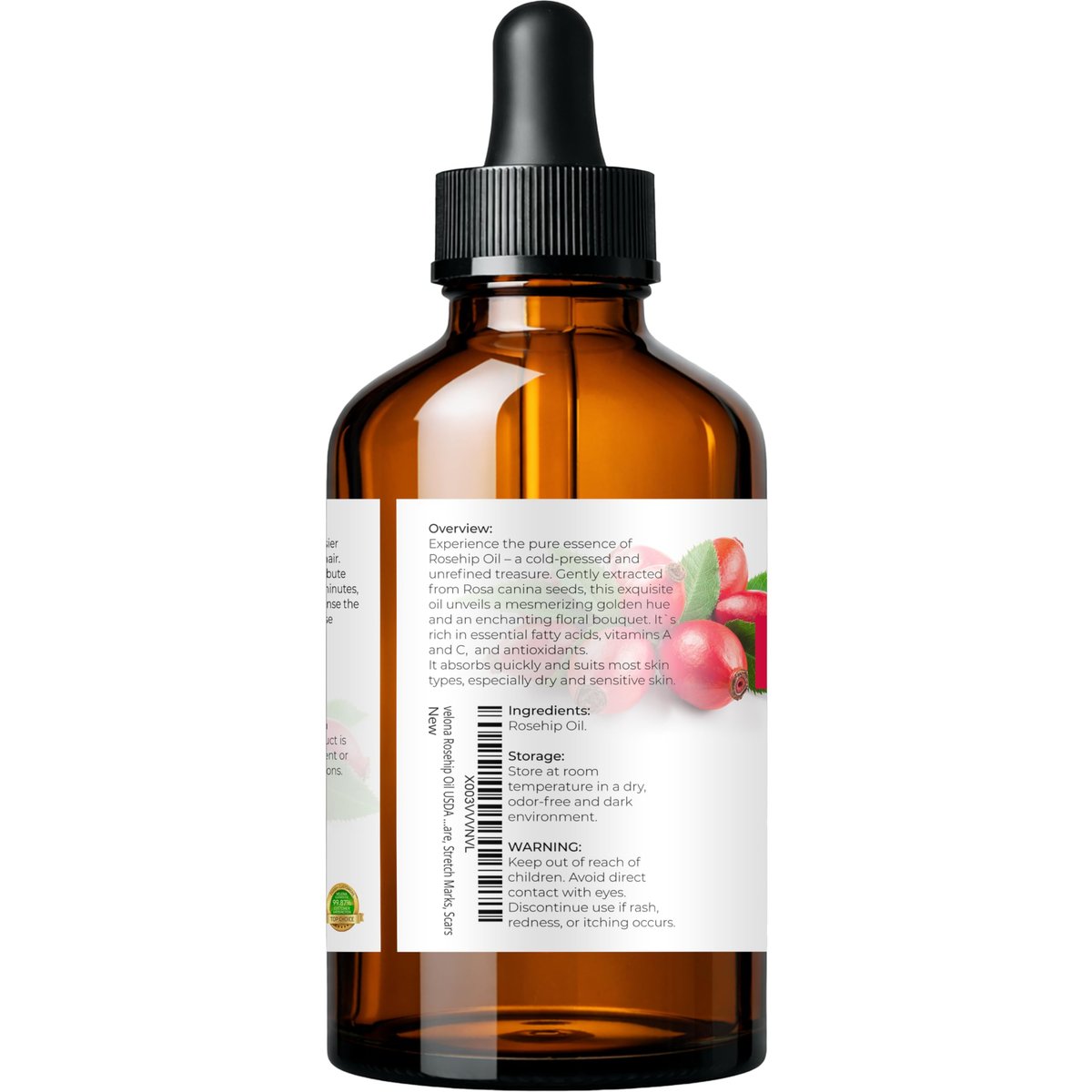 velona 100% Pure Rosehip Oil - 4 Fl Oz | Cold Pressed, Unrefined, Hexane Free Carrier Oil for Face, Hair, Body, and Skin Care - Moisturizing, Helps Reduce Stretch Marks and Scars - görsel 5