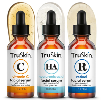 TruSkin Face Serum Trio: Vitamin C, Retinol & Hyaluronic Acid Anti-Aging Serums for Face - AM, PM & All-Day Skincare Routine Avelisse